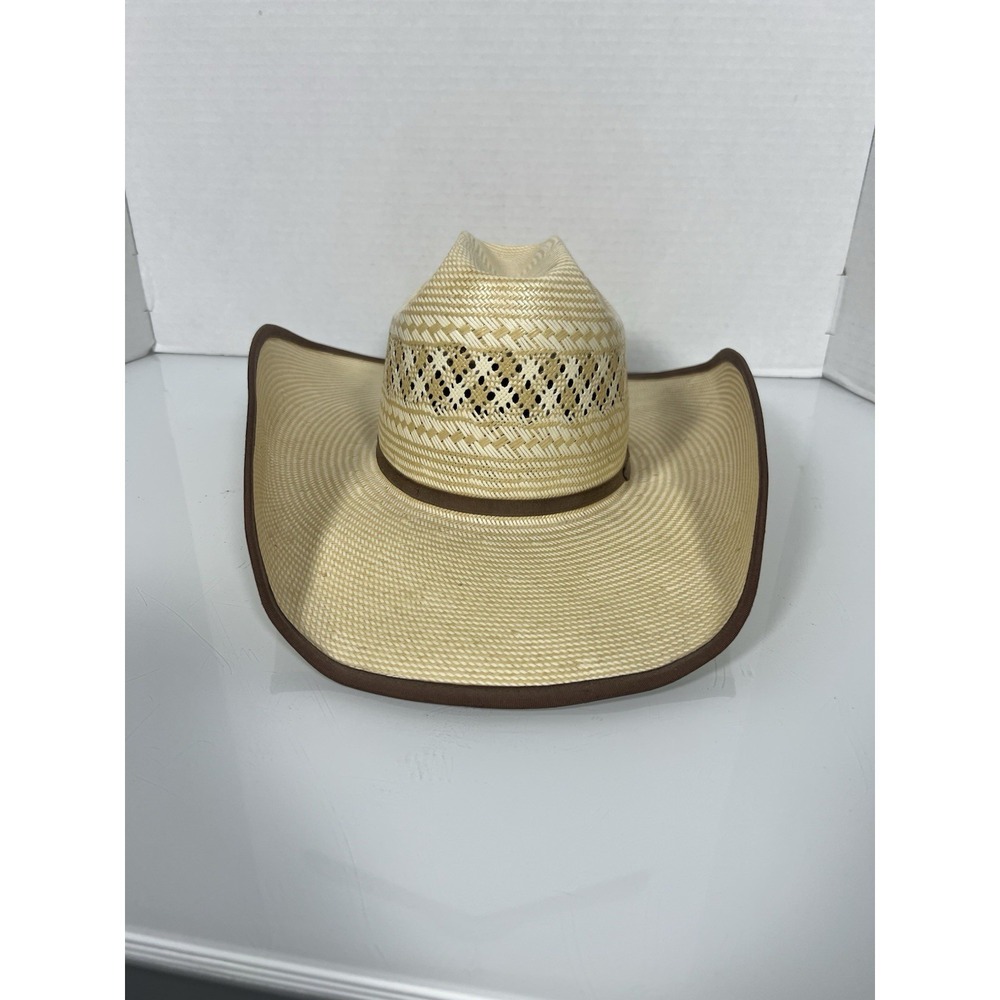 American Hat Co. Two Tone Vented, Long Oval, Straw Hat Size 6 7/8